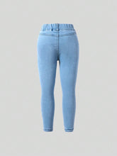 Young Girl Fashionable Sweetheart Contrast Sequin Heart Pattern Jeans